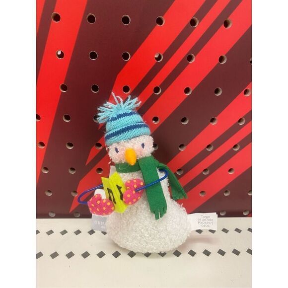 Faux Shearling Singing Snowman with Blue Hat Christmas Tree Ornament White Wonde - Picture 3 of 3